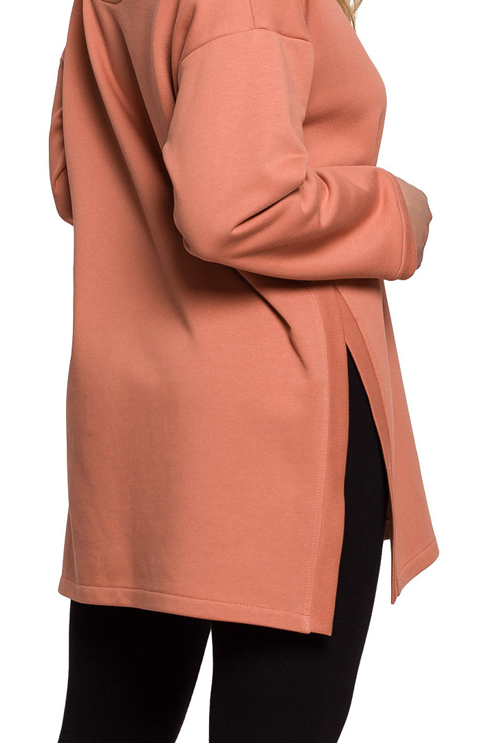 Bluza damska długa dresowa rozpinana z rozcięciem ceglasta B201 Bluza damska długa dresowa rozpinana z rozcięciem ceglasta B201
