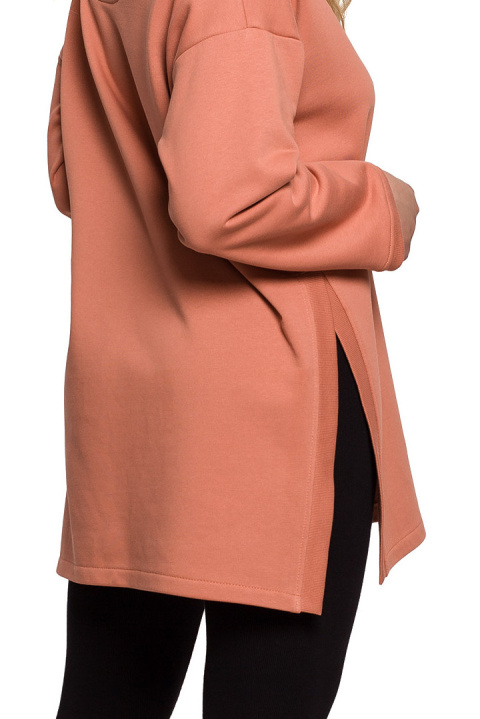 Bluza damska długa dresowa rozpinana z rozcięciem ceglasta B201 Bluza damska długa dresowa rozpinana z rozcięciem ceglasta B201