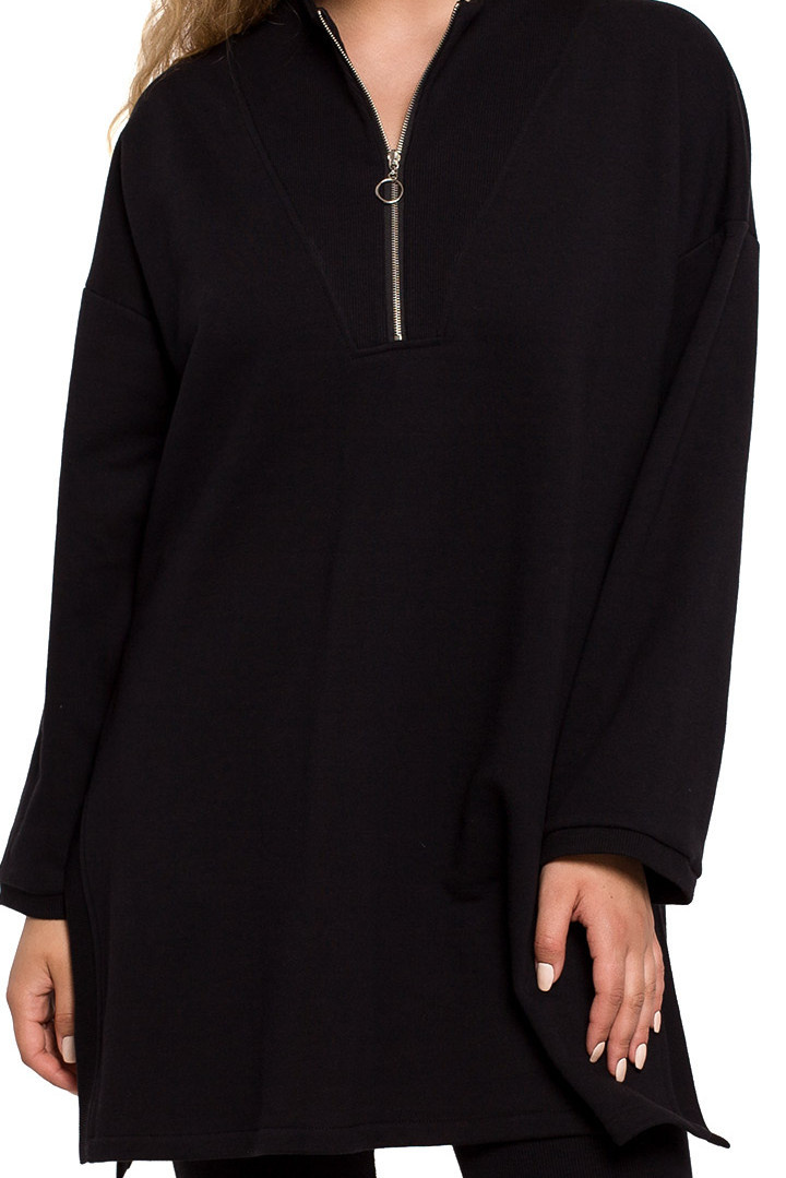 Bluza damska długa dresowa rozpinana z rozcięciem czarna B201 Bluza damska długa dresowa rozpinana z rozcięciem czarna B201