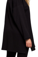 Bluza damska długa dresowa rozpinana z rozcięciem czarna B201