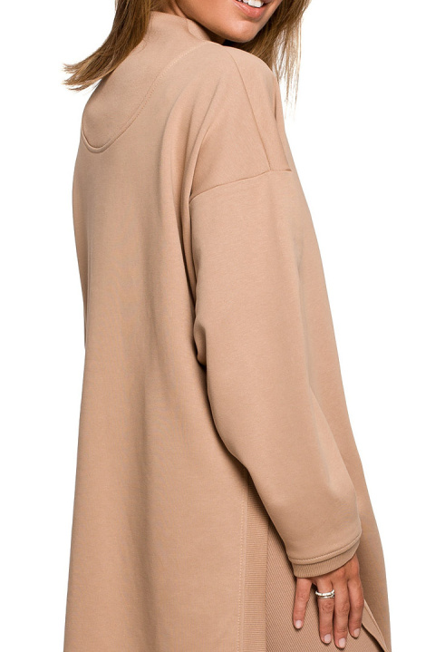 Bluza damska długa dresowa rozpinana z rozcięciem orzechowa B201 Bluza damska długa dresowa rozpinana z rozcięciem orzechowa B201