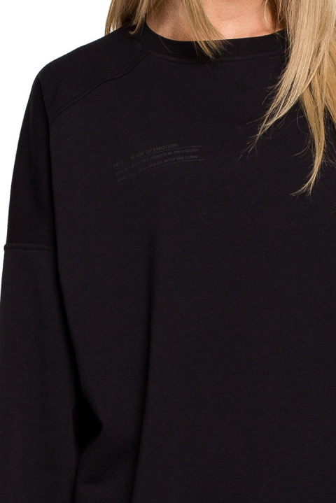 Bluza damska dzianinowa oversize dresowa z nadrukiem czarna me613 Bluza damska dzianinowa oversize dresowa z nadrukiem czarna me613