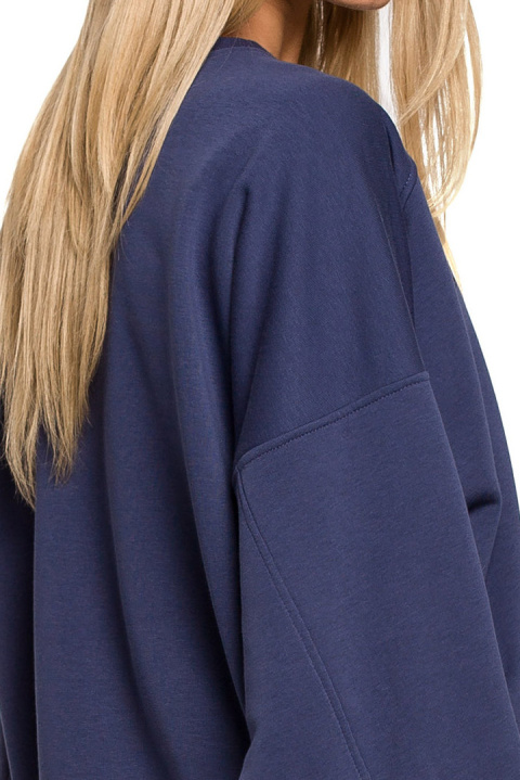 Bluza damska dzianinowa oversize dresowa z nadrukiem niebieska me613 Bluza damska dzianinowa oversize dresowa z nadrukiem niebieska me613