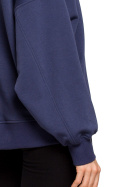 Bluza damska dzianinowa oversize dresowa z nadrukiem niebieska me613