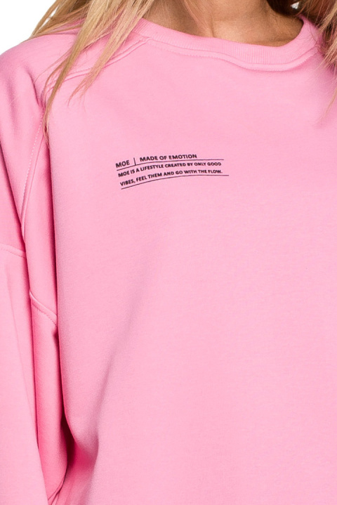 Bluza damska dzianinowa oversize dresowa z nadrukiem różowa me613 Bluza damska dzianinowa oversize dresowa z nadrukiem różowa me613
