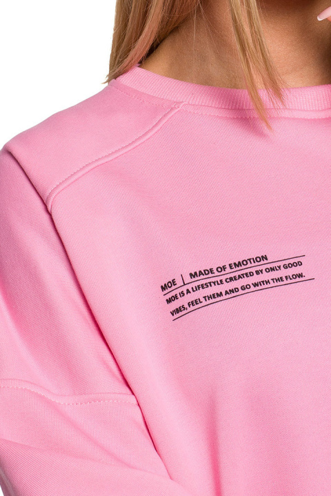 Bluza damska dzianinowa oversize dresowa z nadrukiem różowa me613 Bluza damska dzianinowa oversize dresowa z nadrukiem różowa me613