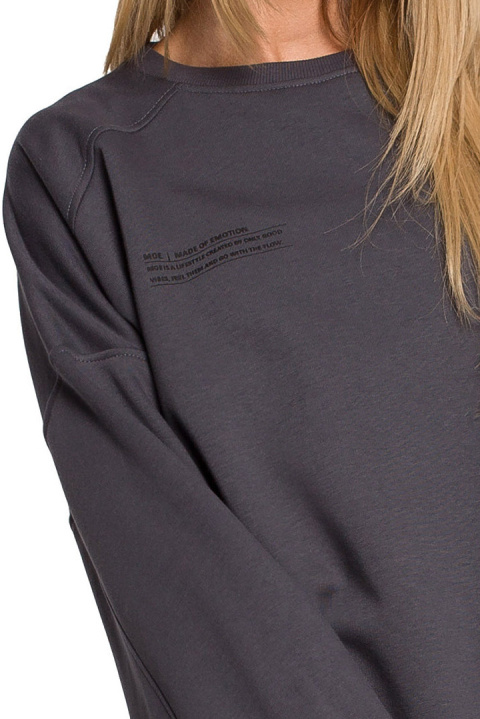 Bluza damska dzianinowa oversize dresowa z nadrukiem stalowa me613 Bluza damska dzianinowa oversize dresowa z nadrukiem stalowa me613
