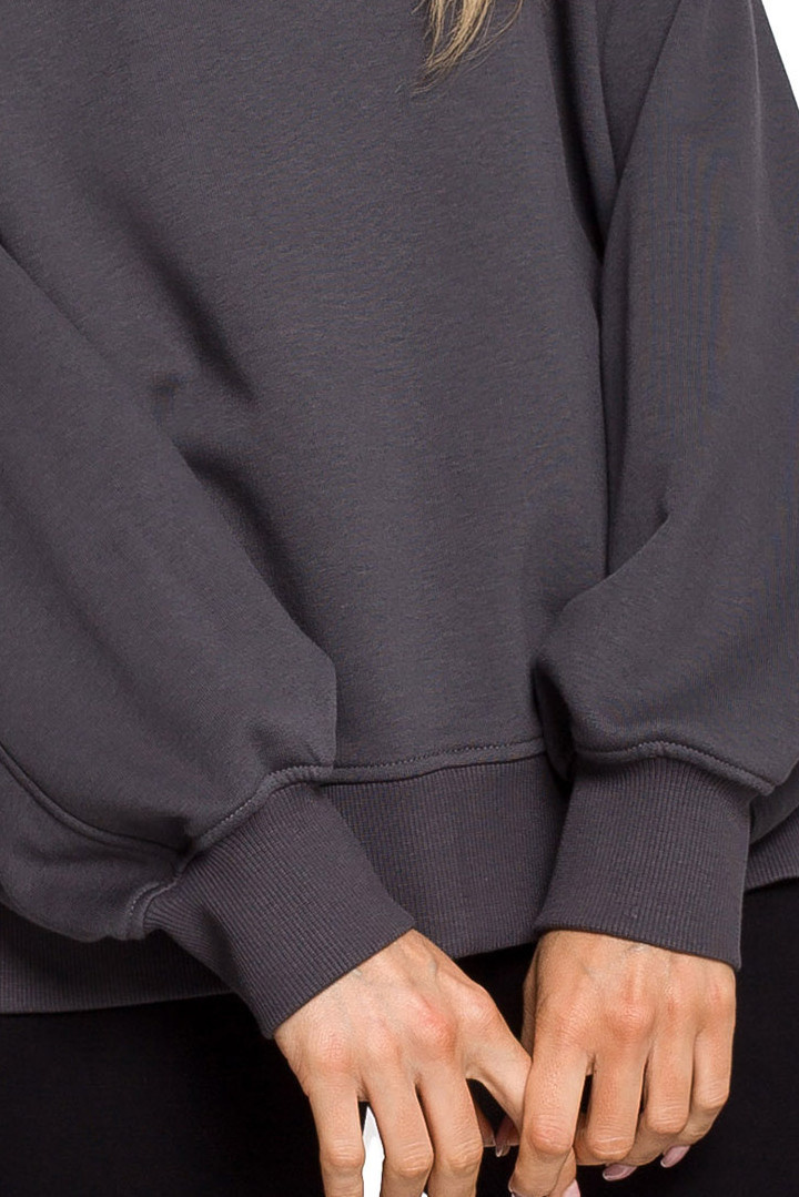 Bluza damska dzianinowa oversize dresowa z nadrukiem stalowa me613 Bluza damska dzianinowa oversize dresowa z nadrukiem stalowa me613