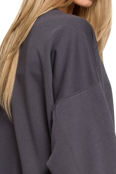 Bluza damska dzianinowa oversize dresowa z nadrukiem stalowa me613 Bluza damska dzianinowa oversize dresowa z nadrukiem stalowa me613