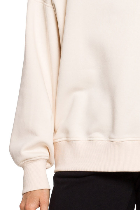 Bluza damska dzianinowa oversize dresowa z nadrukiem waniliowa me613 Bluza damska dzianinowa oversize dresowa z nadrukiem waniliowa me613