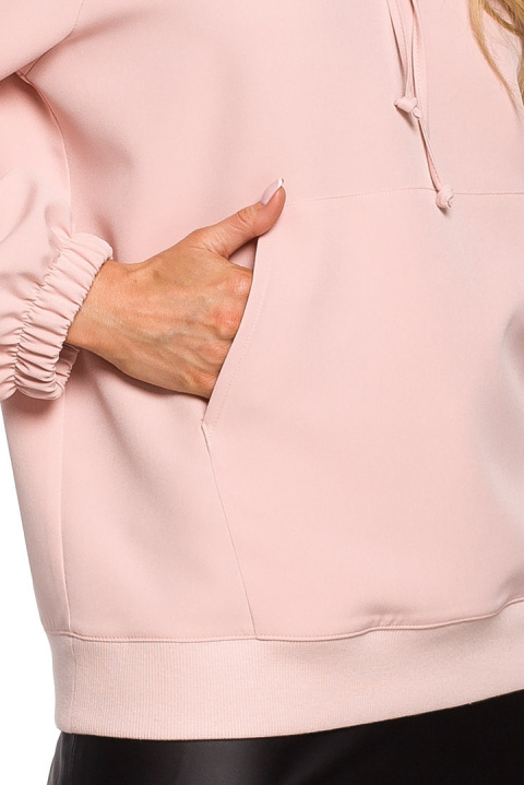 Bluza damska kangurka z kapturem falbanki na rękawach pudrowa me609 Bluza damska kangurka z kapturem falbanki na rękawach pudrowa me609