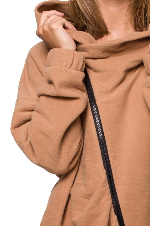 Bluza damska oversize długa rozpinana z kapturem cynamonowa B203 Bluza damska oversize długa rozpinana z kapturem cynamonowa B203