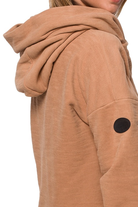 Bluza damska oversize długa rozpinana z kapturem cynamonowa B203 Bluza damska oversize długa rozpinana z kapturem cynamonowa B203