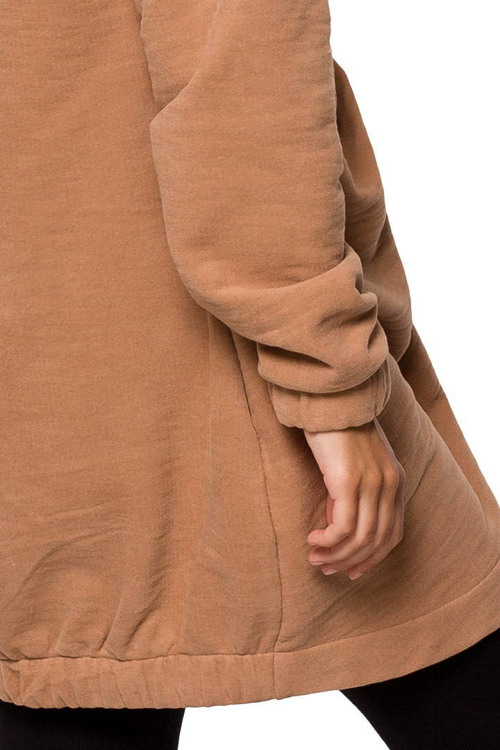 Bluza damska oversize długa rozpinana z kapturem cynamonowa B203 Bluza damska oversize długa rozpinana z kapturem cynamonowa B203