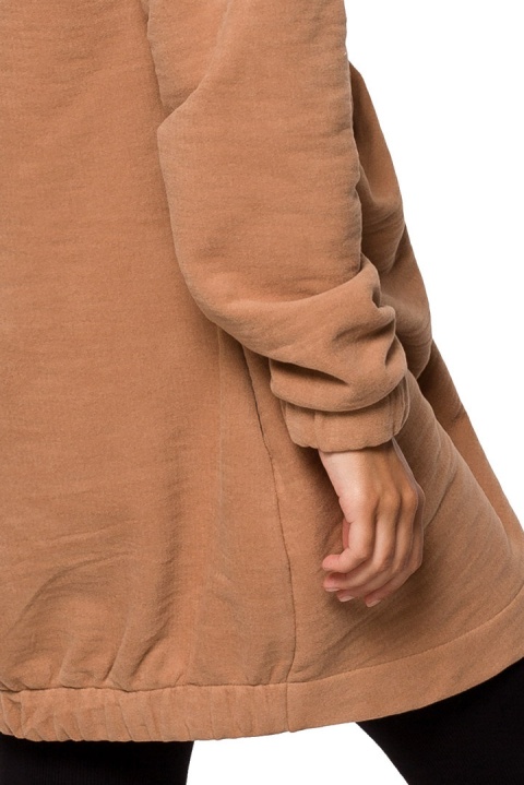 Bluza damska oversize długa rozpinana z kapturem cynamonowa B203 Bluza damska oversize długa rozpinana z kapturem cynamonowa B203
