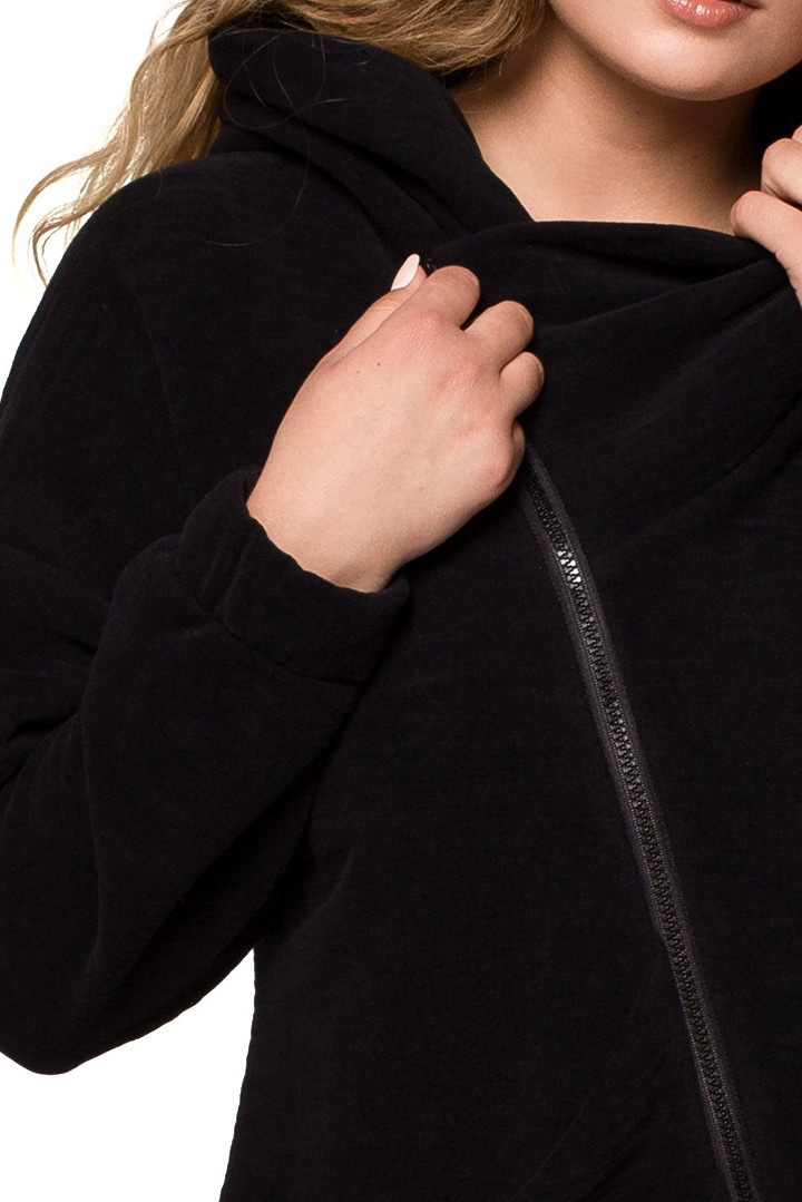 Bluza damska oversize długa rozpinana z kapturem czarna B203 Bluza damska oversize długa rozpinana z kapturem czarna B203