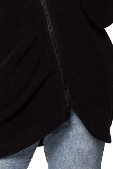 Bluza damska oversize długa rozpinana z kapturem czarna B203 Bluza damska oversize długa rozpinana z kapturem czarna B203