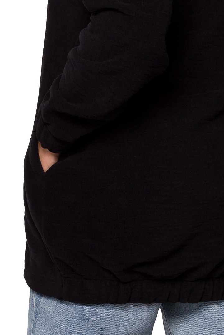 Bluza damska oversize długa rozpinana z kapturem czarna B203