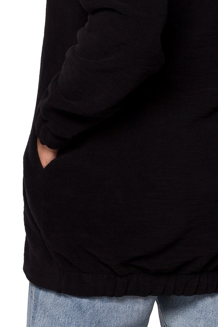 Bluza damska oversize długa rozpinana z kapturem czarna B203 Bluza damska oversize długa rozpinana z kapturem czarna B203