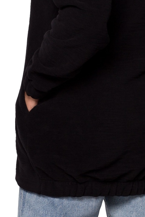 Bluza damska oversize długa rozpinana z kapturem czarna B203 Bluza damska oversize długa rozpinana z kapturem czarna B203