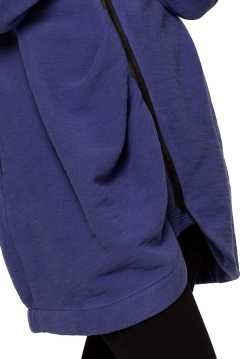 Bluza damska oversize długa rozpinana z kapturem indygo B203 Bluza damska oversize długa rozpinana z kapturem indygo B203