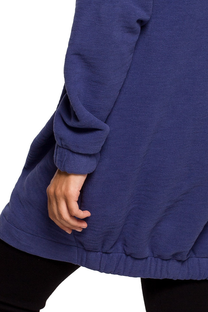 Bluza damska oversize długa rozpinana z kapturem indygo B203
