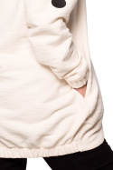 Bluza damska oversize długa rozpinana z kapturem waniliowa B203