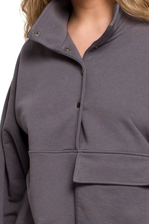 Bluza damska oversize długa z gumką i kieszenią antracytowa B202 Bluza damska oversize długa z gumką i kieszenią antracytowa B202
