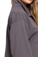 Bluza damska oversize długa z gumką i kieszenią antracytowa B202