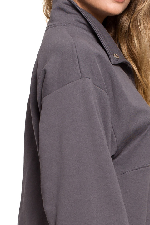 Bluza damska oversize długa z gumką i kieszenią antracytowa B202 Bluza damska oversize długa z gumką i kieszenią antracytowa B202