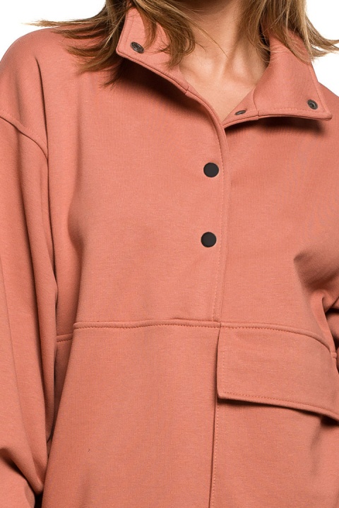 Bluza damska oversize długa z gumką i kieszenią ceglasta B202 Bluza damska oversize długa z gumką i kieszenią ceglasta B202
