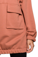 Bluza damska oversize długa z gumką i kieszenią ceglasta B202