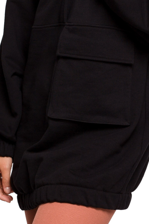 Bluza damska oversize długa z gumką i kieszenią czarna B202 Bluza damska oversize długa z gumką i kieszenią czarna B202