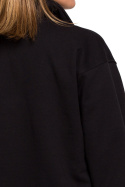 Bluza damska oversize długa z gumką i kieszenią czarna B202