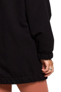 Bluza damska oversize długa z gumką i kieszenią czarna B202