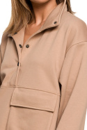 Bluza damska oversize długa z gumką i kieszenią orzechowa B202