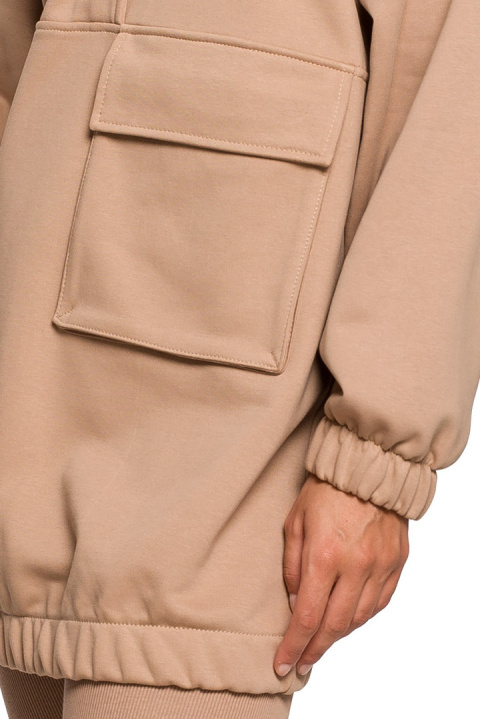 Bluza damska oversize długa z gumką i kieszenią orzechowa B202 Bluza damska oversize długa z gumką i kieszenią orzechowa B202