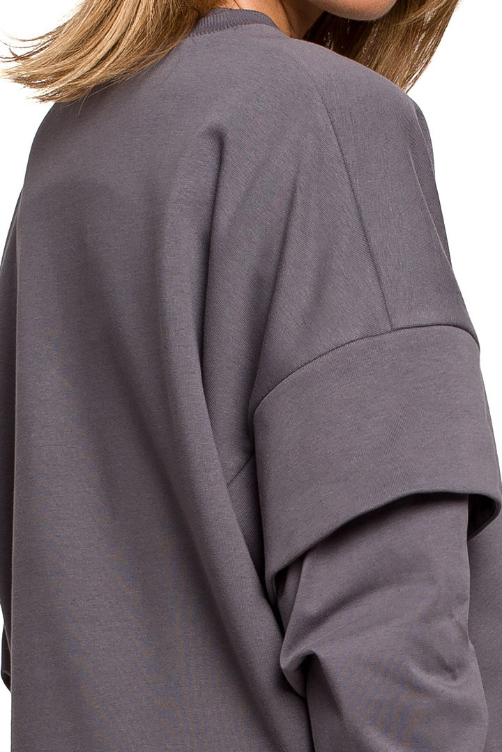 Bluza damska warstwowa ze ściagaczem dzianinowa antracytowa B205