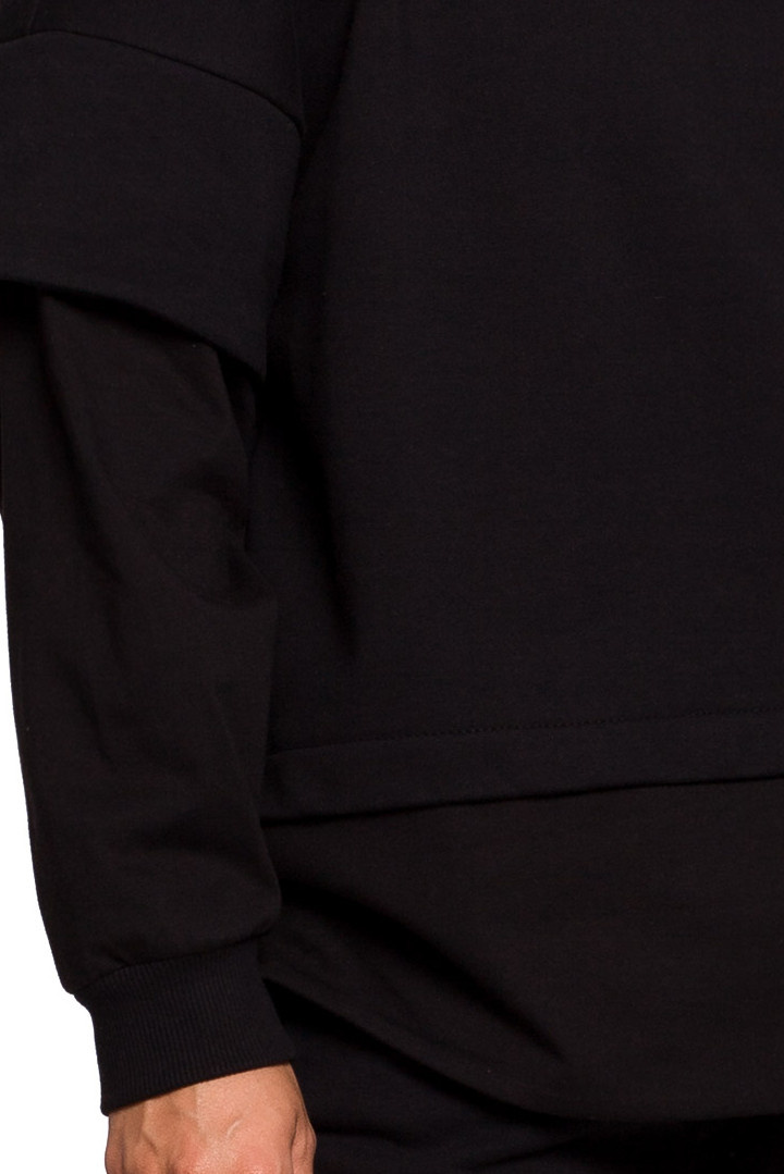 Bluza damska warstwowa ze ściagaczem dzianinowa czarna B205