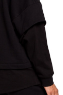 Bluza damska warstwowa ze ściagaczem dzianinowa czarna B205
