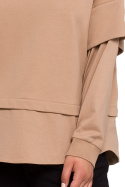 Bluza damska warstwowa ze ściagaczem dzianinowa orzechowa B205