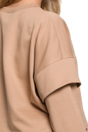 Bluza damska warstwowa ze ściagaczem dzianinowa orzechowa B205