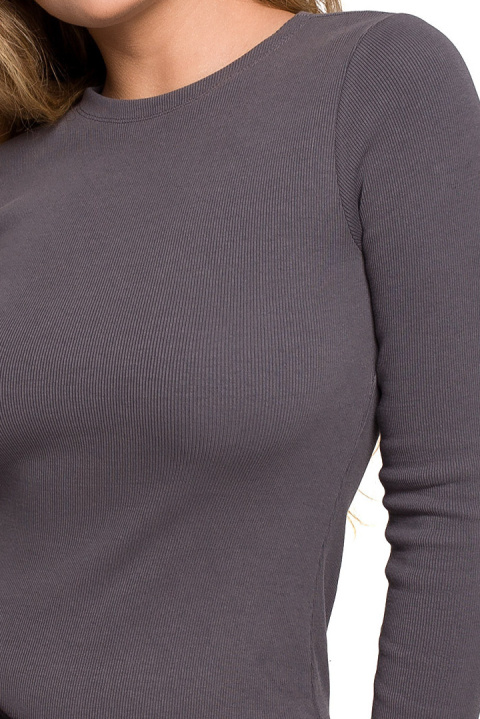 Body prążkowane dopasowane długi rękaw i rozcięcie antracytowe B209 Body prążkowane dopasowane długi rękaw i rozcięcie antracytowe B209