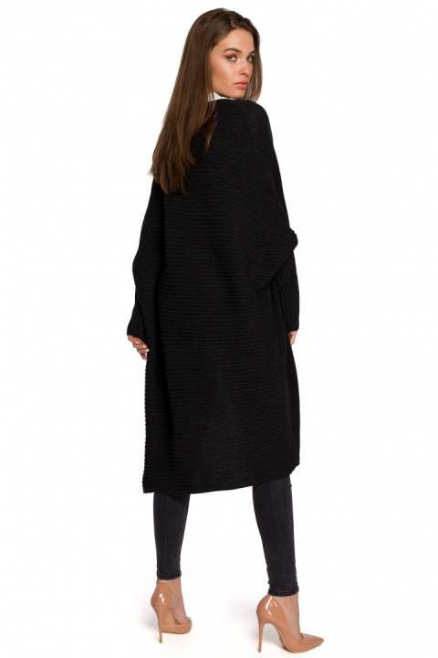 Długi kardigan damski oversize bez zapięcia splot prążek grafitowy S269 Długi kardigan damski oversize bez zapięcia splot prążek grafitowy S269