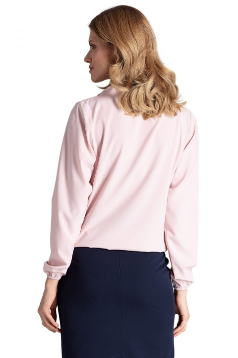 Elegancka bluzka damska z gumką i kopertowym dekoltem V różowa L M659 Elegancka bluzka damska z gumką i kopertowym dekoltem V różowa L M659