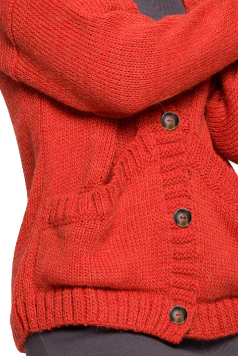 Kardigan damski krótki oversize zapinany na guziki pomarańczowy BK074 Kardigan damski krótki oversize zapinany na guziki pomarańczowy BK074
