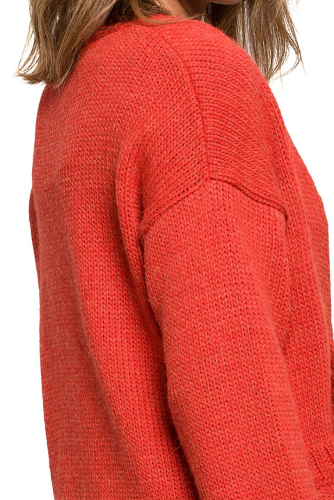 Kardigan damski krótki oversize zapinany na guziki pomarańczowy BK074 Kardigan damski krótki oversize zapinany na guziki pomarańczowy BK074