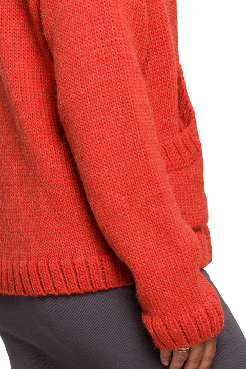 Kardigan damski krótki oversize zapinany na guziki pomarańczowy BK074 Kardigan damski krótki oversize zapinany na guziki pomarańczowy BK074