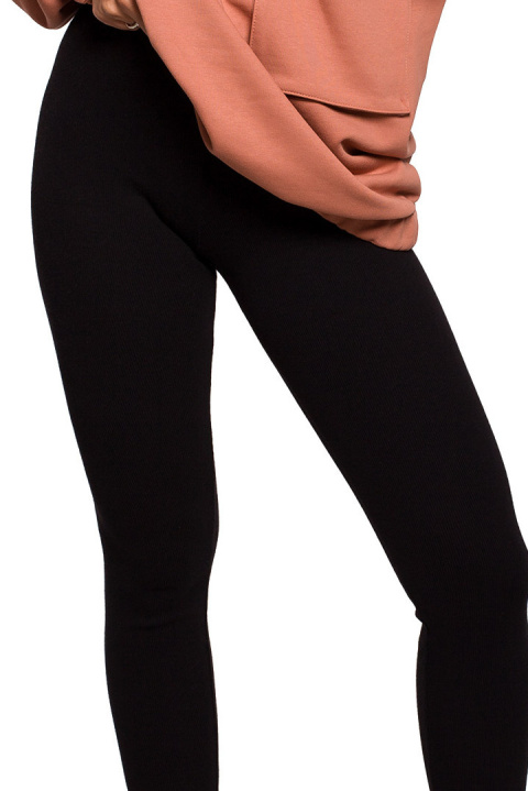 Legginsy damskie sportowe prążkowane z gumką w pasie czarne B213 Legginsy damskie sportowe prążkowane z gumką w pasie czarne B213