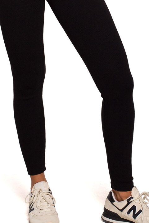 Legginsy damskie sportowe prążkowane z gumką w pasie czarne B213 Legginsy damskie sportowe prążkowane z gumką w pasie czarne B213
